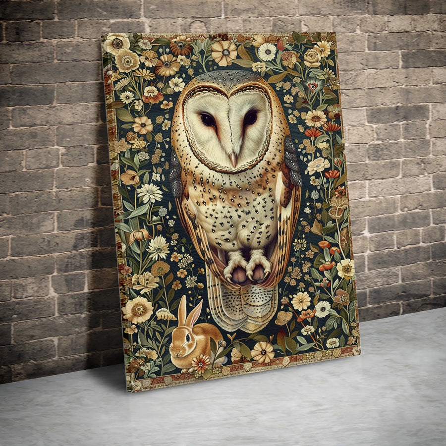 Vintage Owl Canvas Wall Art | Botanical Floral Illustration | 1.25" Thick Gallery Wrap | Dark Academia Home Decor Gift