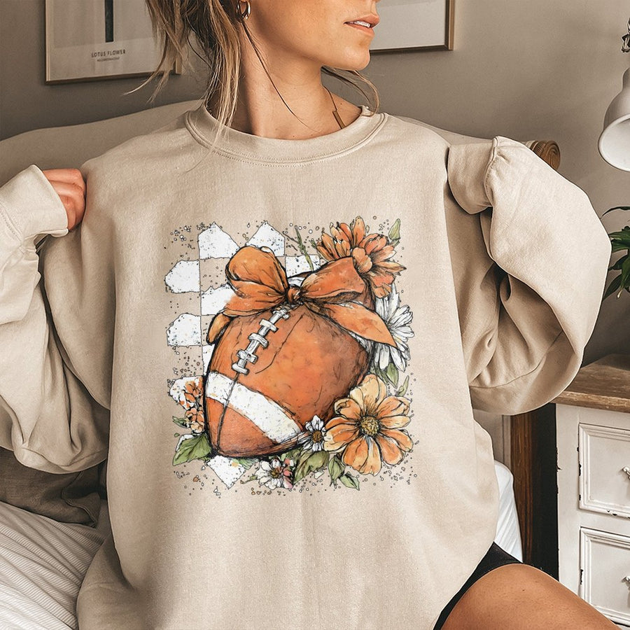 Boho Floral Football Sweatshirt | Watercolor Fall Game Day Design | Premium Cotton Blend | Gift for Football Moms and Fans