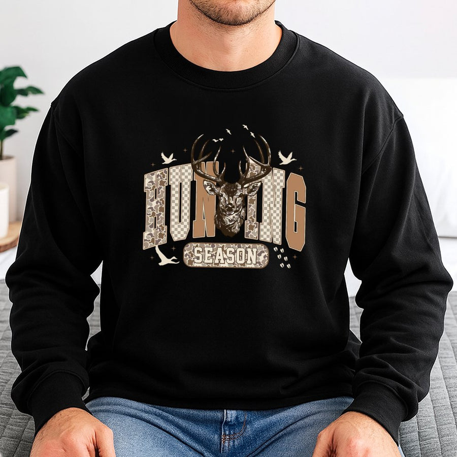 Hunting Season Sweatshirt | Deer Antler Camo Graphic | Premium Cotton Blend | Gift For Hunters And Outdoor Lovers