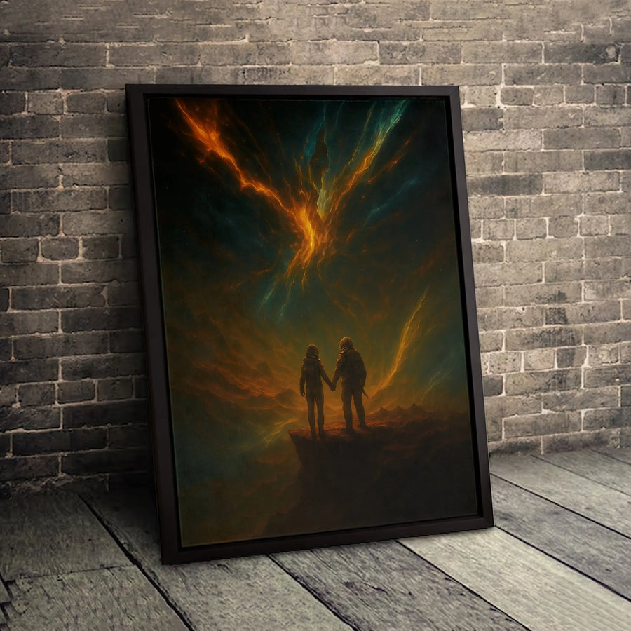 Astronaut Couple Canvas Wall Art | Cosmic Nebula Space Galaxy Print | Premium Gallery Wrapped 1.25" Profile | Romantic Celestial Gift for Space Lovers