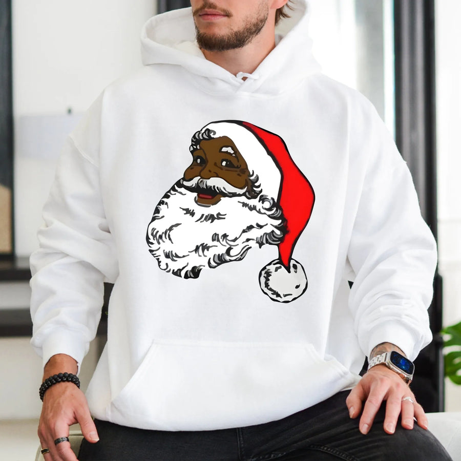 Black Santa Claus Hoodie | African American Christmas Graphic Sweatshirt | Premium Cotton Blend | Holiday Gift For Men And Women