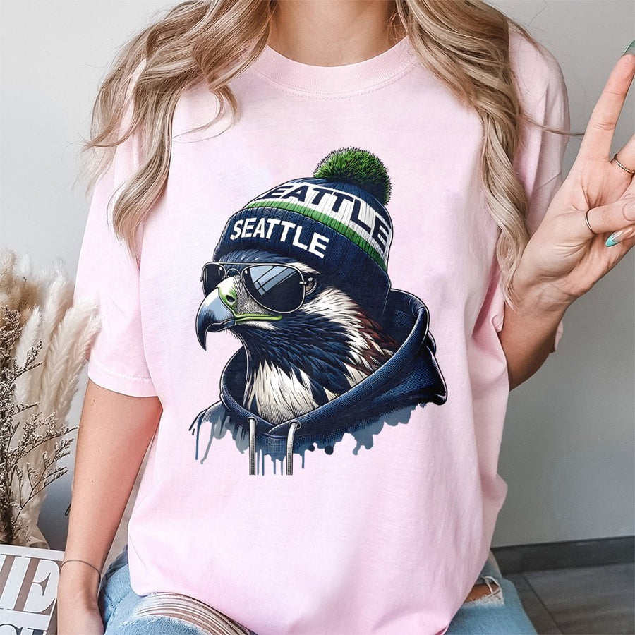 Seattle Seahawk Wearing Beanie And Sunglasses T-Shirt