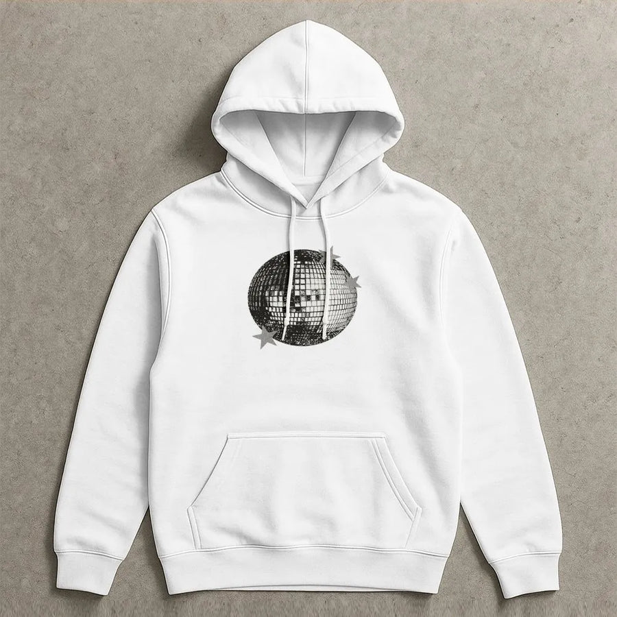 Retro Disco Ball Hoodie | Y2K Music Festival Graphic Pullover | Premium Cotton Blend | Cozy Concert Outfit Gift for Women & Men