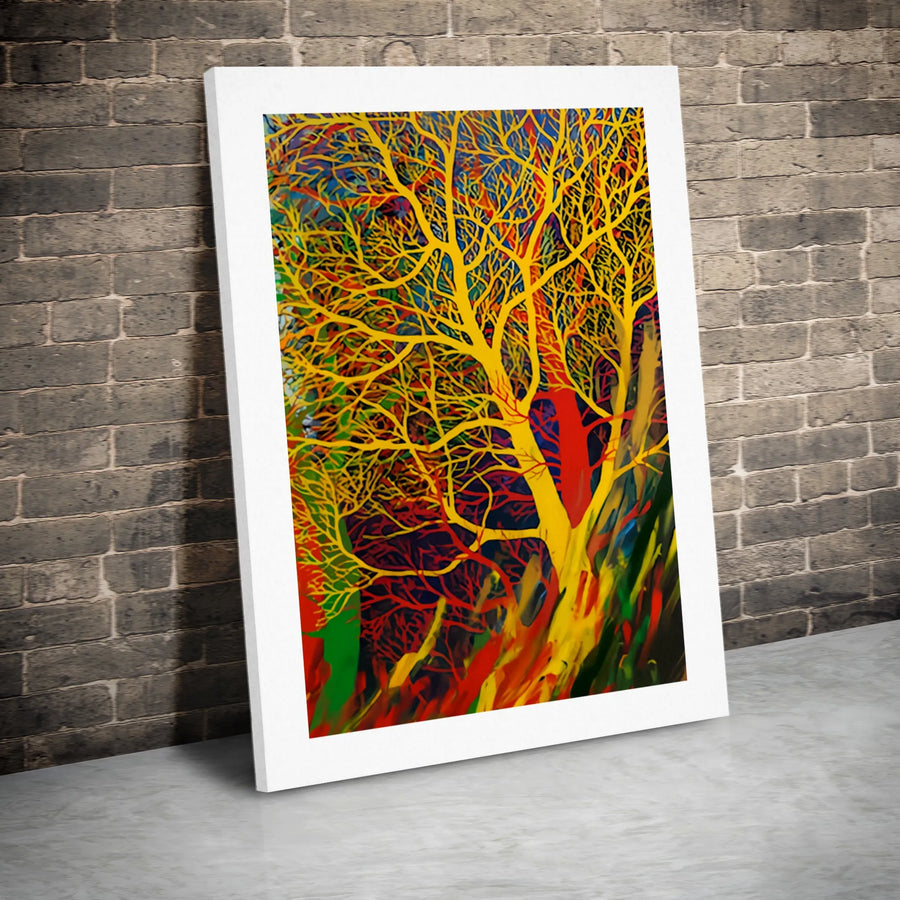 Vibrant Abstract Tree Canvas Wall Art | Colorful Yellow Forest Impressionism | Premium Gallery Wrap Print | Modern Home Decor Gift