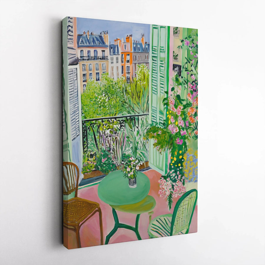 French Balcony Art Print | Matisse Inspired Impressionist Garden View | Gallery Wrap Canvas | Romantic Home Decor Gift for Art Lovers