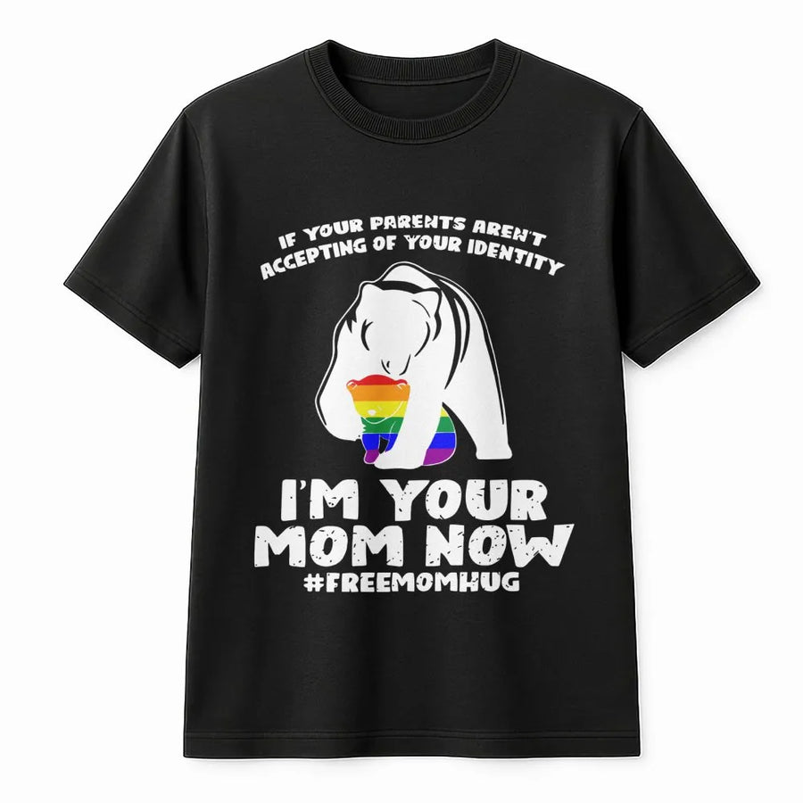 Free Mom Hugs T-Shirt | LGBTQ Rainbow Mama Bear Pride Design | 100% Soft Cotton Premium Tee | Supportive Gift For Allies And Community