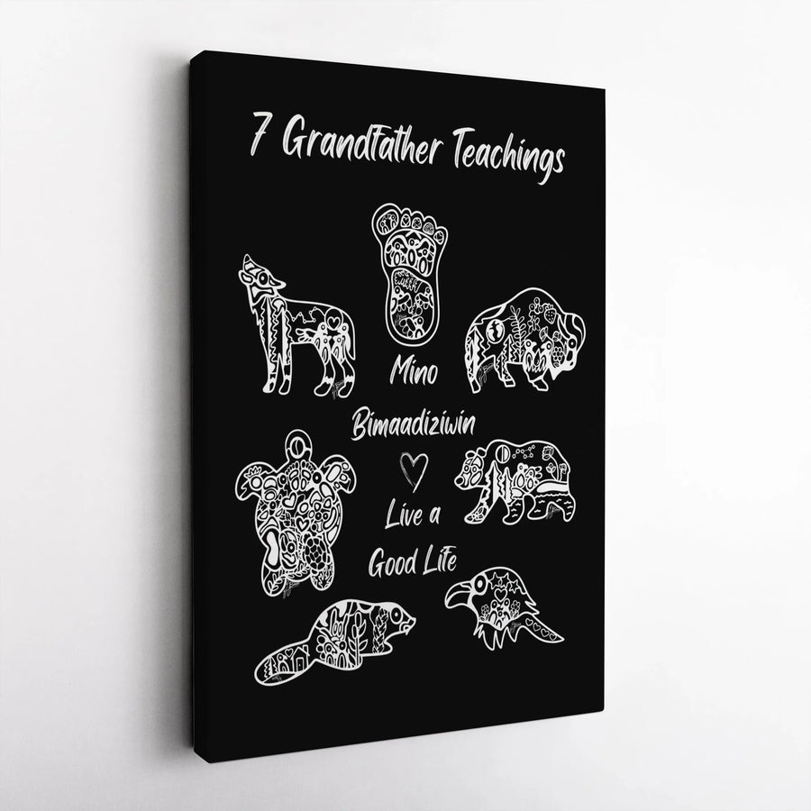 7 Grandfather Teachings Canvas Wall Art | Mino Bimaadiziwin Sacred Animal Print | Premium 1.25-inch Gallery Wrap | Indigenous Home Decor Gift
