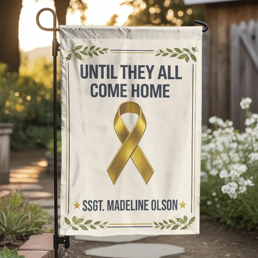 Military Deployment Garden Flag | Until They All Come Home Yellow Ribbon | Double Sided Weather Resistant Polyester | Support Our Troops Gift for Military Families
