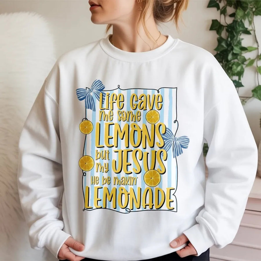 Christian Lemonade Sweatshirt | Life Gave Me Lemons Jesus Made Lemonade | Cozy Cotton Blend | Inspirational Faith Gift for Women