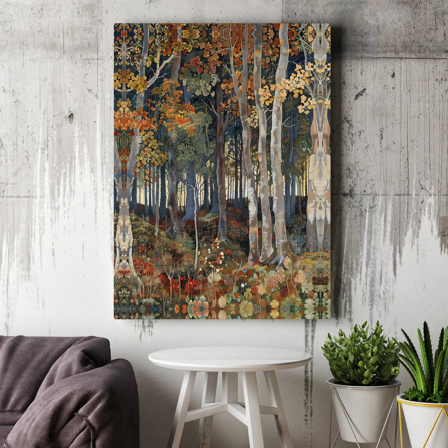 Autumn Forest Canvas Wall Art | Whimsical Birch Tree Painting | Premium Gallery Wrap Print | Nature Inspired Home Decor Gift