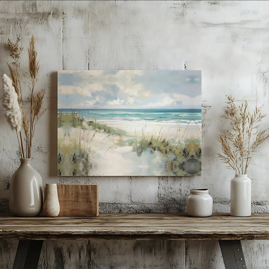Coastal Beach Canvas Wall Art | Impressionist Sand Dunes Landscape | Premium Gallery-Wrapped Print | Modern Home Decor Gift