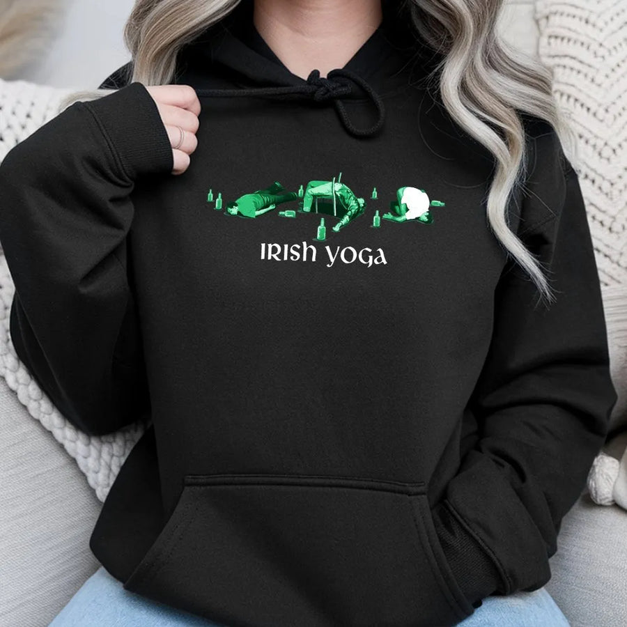 Irish Yoga Hoodie | Funny Drinking St Patrick's Day Graphic | Premium Cotton Blend Unisex Sweatshirt | Humorous Gift For Him Or Her