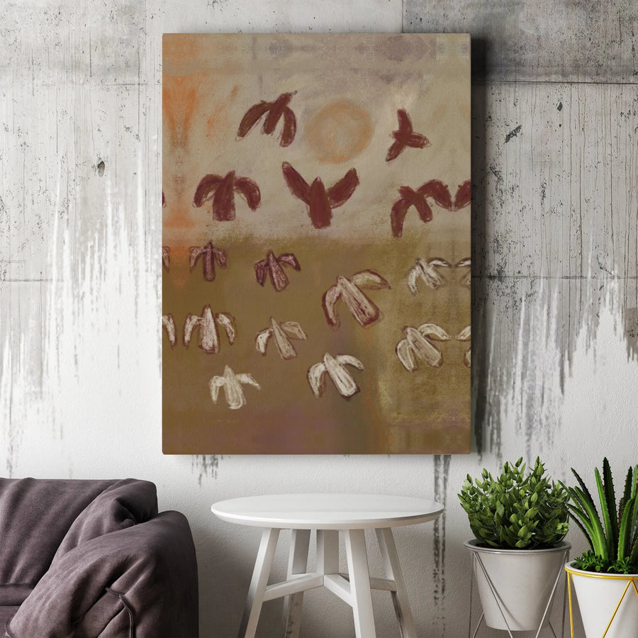 Abstract Bird Flock Canvas Print | Earthy Toned Migration Painting | Premium Gallery-Wrapped Art | Modern Farmhouse Living Room Decor Gift