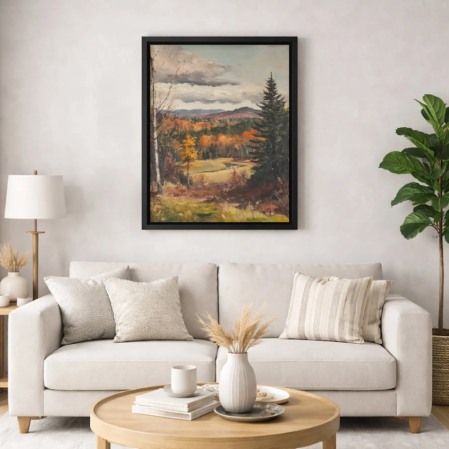 Autumn Forest Landscape Canvas Art | Impressionist Mountain Scenery | Premium Fade-Resistant Print | Rustic Home Decor Wall Hanging