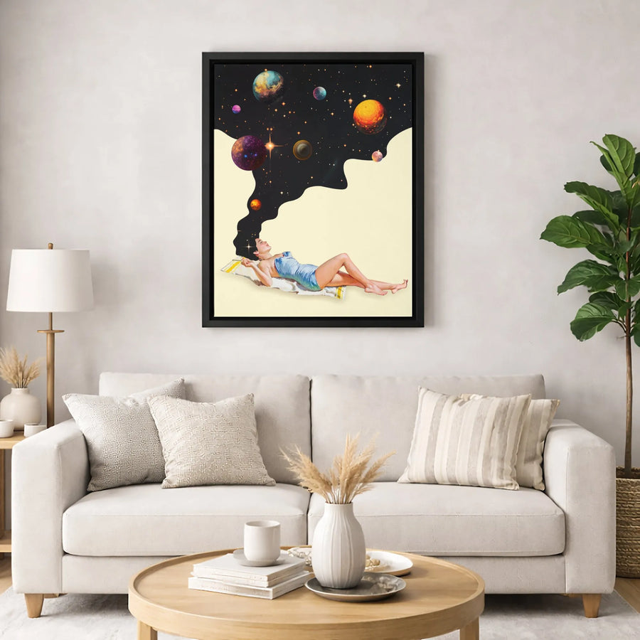 Surreal Galaxy Hair Woman Canvas Art | Vintage Collage Space Wall Decor | 1.25" Premium Gallery Wrapped Print | Unique Celestial Home Decor Gift