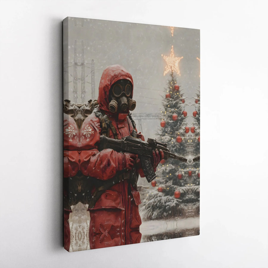 Post-Apocalyptic Soldier Canvas Art | Dark Winter Christmas Decor | Premium Gallery Wrap Wall Print | Unique Gift for Gamer or Collector