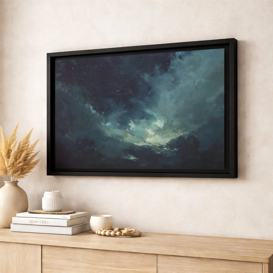 Night Sky Canvas Wall Art | Moody Stormy Clouds Oil Painting Style | Premium 1.25 Inch Gallery Wrap | Atmospheric Home Decor Gift