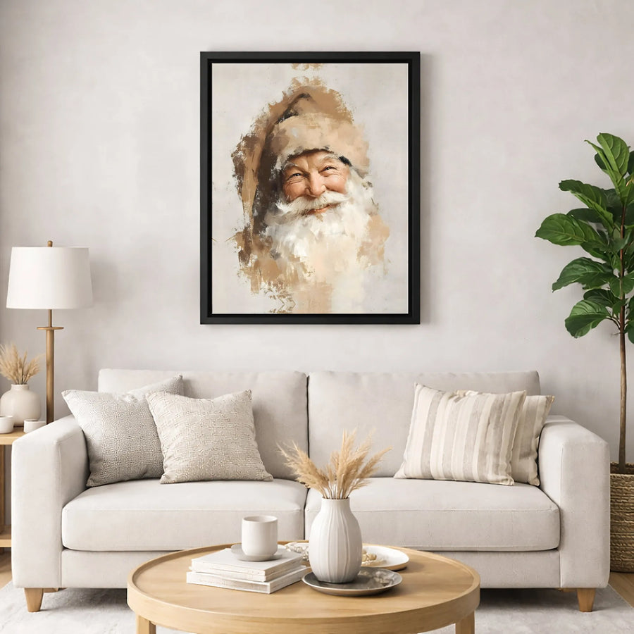 Smiling Santa Claus Portrait Canvas Art | Abstract Rustic Oil Style | Premium 1.25-Inch Gallery Wrap | Festive Holiday Wall Decor Gift