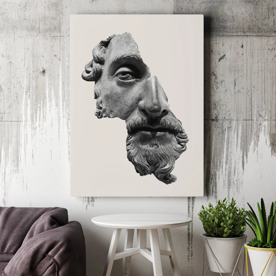 Fragmented Greek Statue Canvas Print | Minimalist Roman Bust Art | Premium Gallery Wrap Wall Decor | Academic Aesthetic Room Art