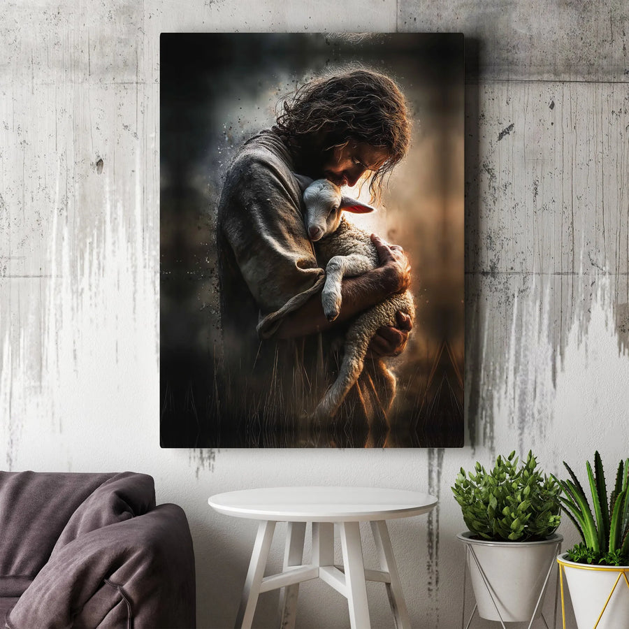 Jesus and Lamb Canvas Wall Art | The Good Shepherd Painting | Premium Christian Art Print | Inspirational Faith Home Decor Gift