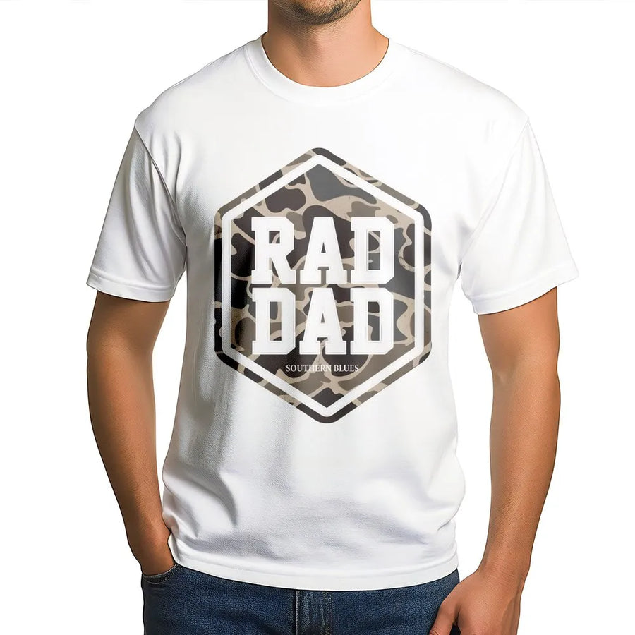 Rad Dad T-Shirt for Men | Southern Camo Hexagon Graphic | Soft Cotton Blend Pullover | Unique Fathers Day Gift for Husband