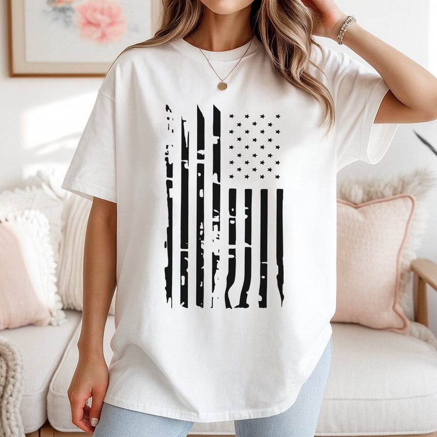 American Flag T-Shirt | Distressed Patriotic USA Design | Premium 100% Cotton Tee | Unisex Fourth of July Apparel Gift for Men and Women