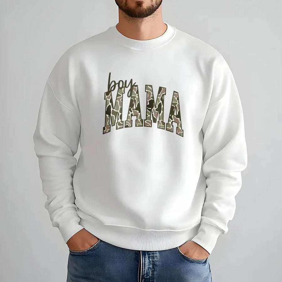 Boy Mama Camo Sweatshirt | Trendy Motherhood Graphic Tee | Premium Comfort Colors Cotton | Gift for New Mom, Casual Mom Apparel