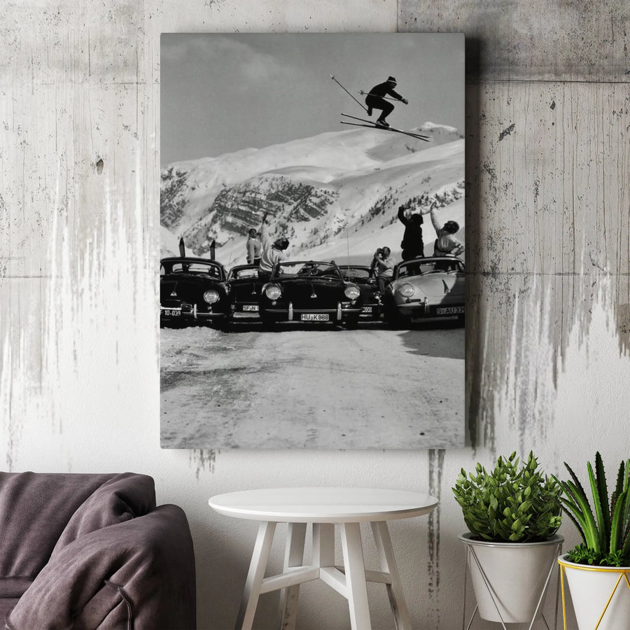 Vintage Skiing Poster | Classic Winter Sports Photography | Gallery-Quality Stretched Canvas | Premium Retro Wall Art Gift for Enthusiasts