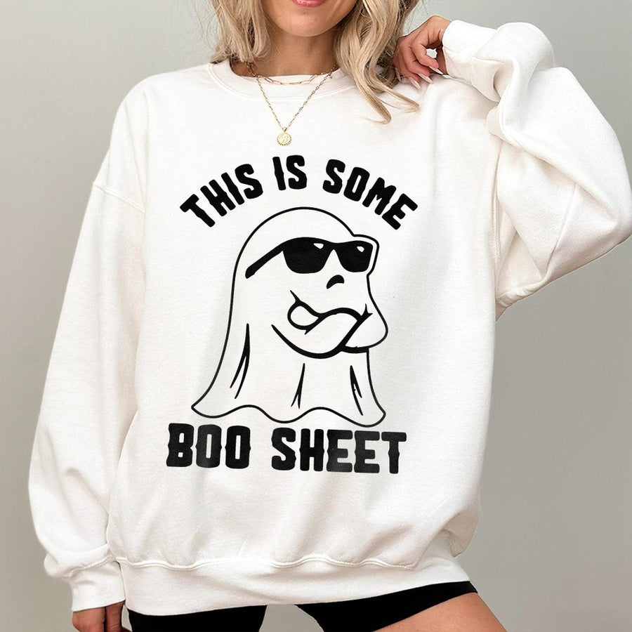 This Is Some Boo Sheet Sweatshirt | Funny Ghost Pun Halloween Graphic | Premium Cotton Blend | Unisex Gift for Halloween Party Lovers