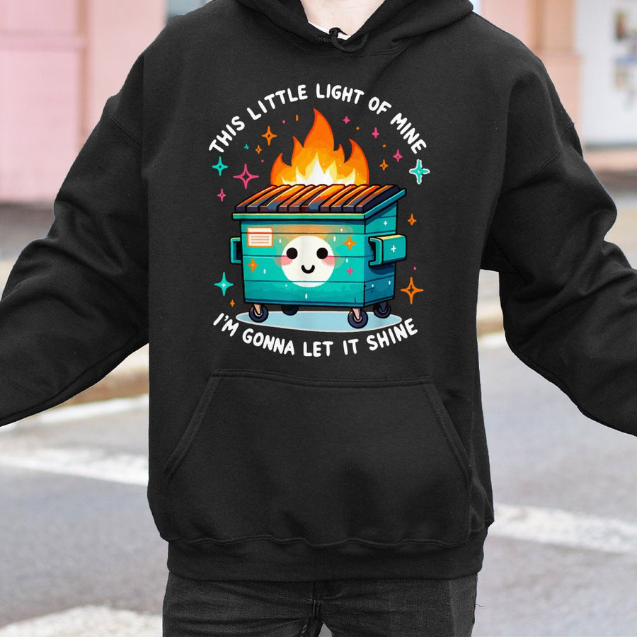 Dumpster Fire Hoodie | Cute Kawaii Trash Can Graphic | Premium Cotton Blend Pullover | Sarcastic Funny Gift for Her Him