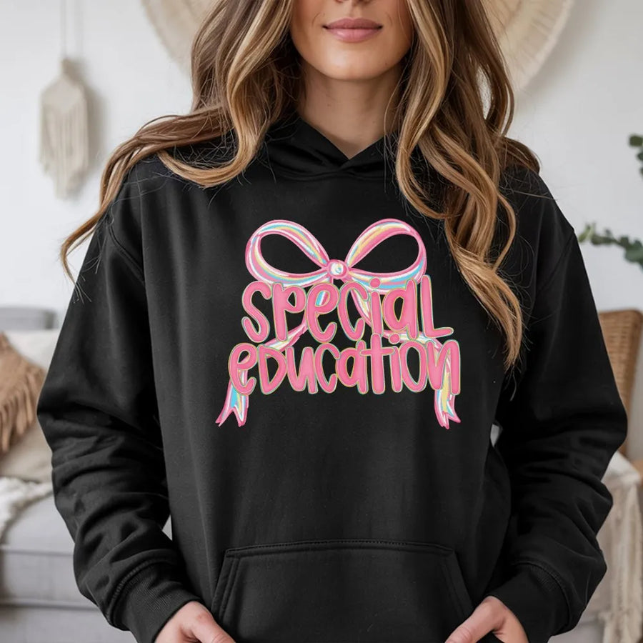 Special Education Teacher Hoodie | Pastel Ribbon Bow Graphic | Premium Cotton Blend | Back To School Gift For Educators