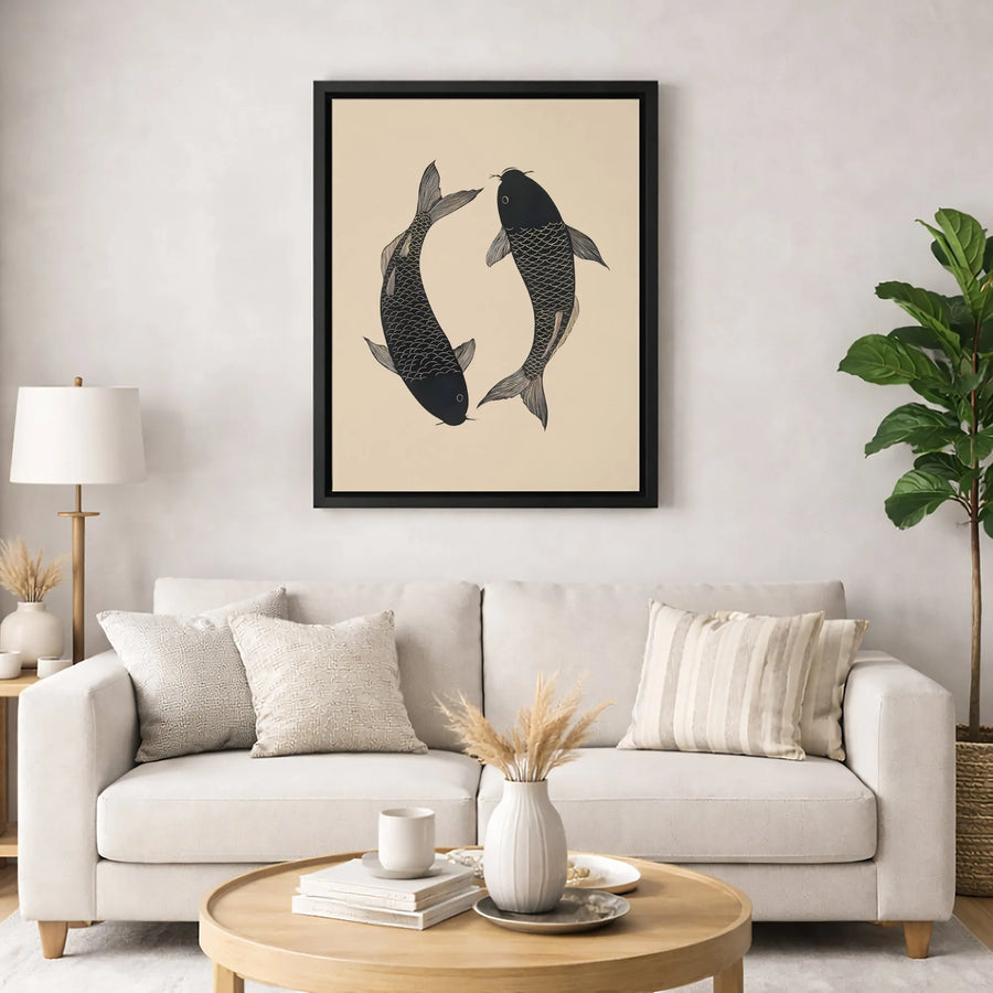 Koi Fish Canvas Print | Yin Yang Zen Wall Art | Premium Gallery Wrapped Decor | Modern Japanese Minimalist Gift for Home Office