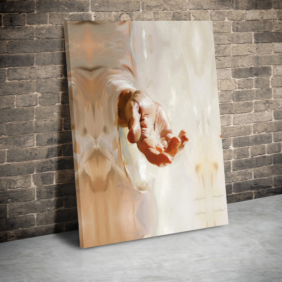 Jesus Hand Canvas Wall Art | Outstretched Hand Religious Painting | Premium Gallery Wrap Print | Christian Home Decor Gift