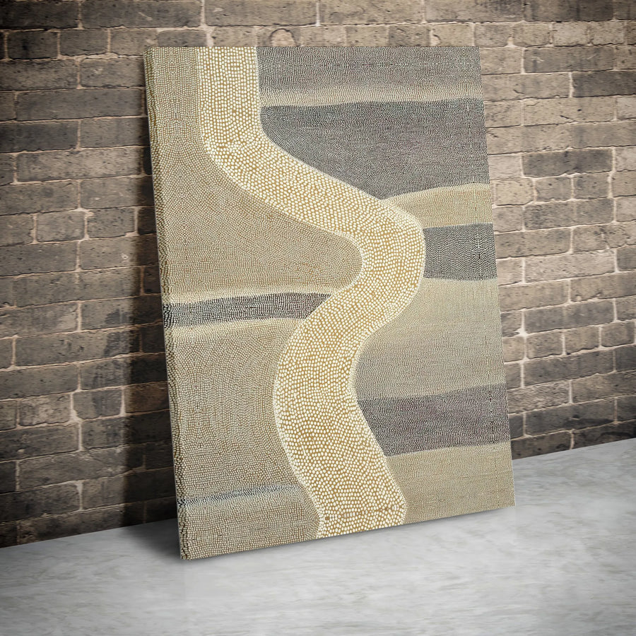 Abstract River Path Canvas Art | Aboriginal Inspired Dot Painting | Premium Gallery Wrapped Canvas | Modern Bohemian Home Decor Gift