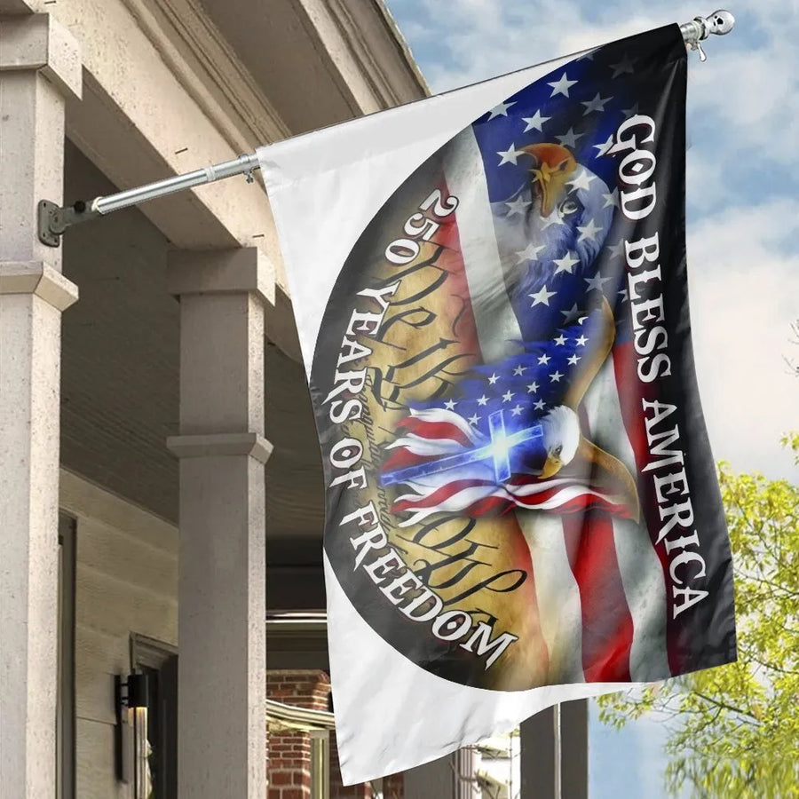 USA 250th Anniversary Flag | God Bless America Eagle & Cross | Weather-Resistant Polyester | Commemorative Patriotic Outdoor Decor Gift