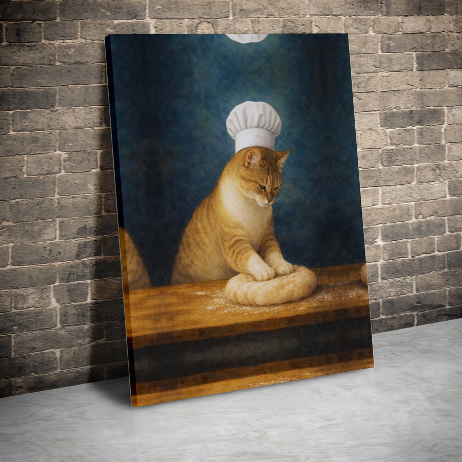 Cat Chef Canvas Print | Funny Renaissance Style Animal Portrait | Premium Gallery Wrapped Wall Art | Unique Gift for Cat Lovers & Bakers