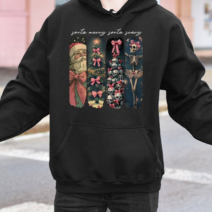 Sorta Merry Sorta Scary Christmas Hoodie | Gothic Santa Skeleton Aesthetic | Premium Cotton Blend | Funny Holiday Gift For Women And Men