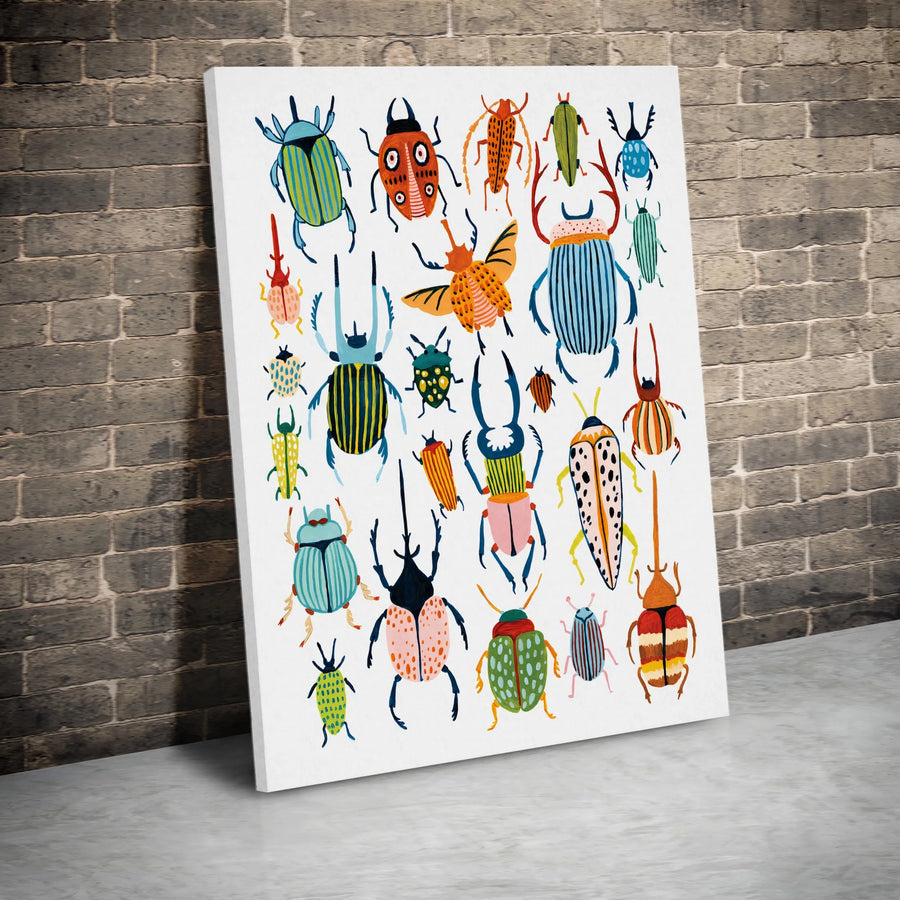 Colorful Beetle Insect Art Print | Whimsical Nature Illustration Gallery Wrap | Premium Fade-Resistant Canvas | Educational Home Decor Gift