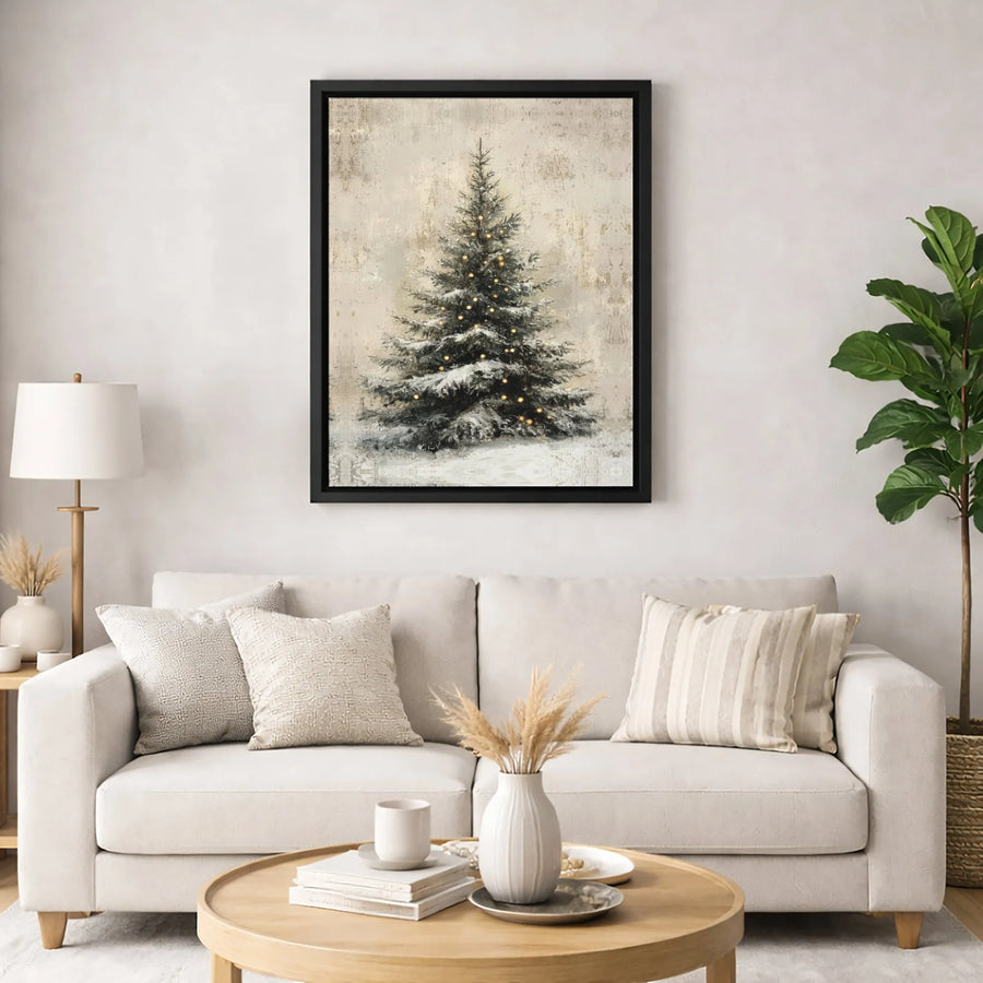 Rustic Christmas Tree Canvas Wall Art | Snow Covered Holiday Pine Print | 1.25-Inch Gallery Wrap | Festive Winter Home Decor Gift