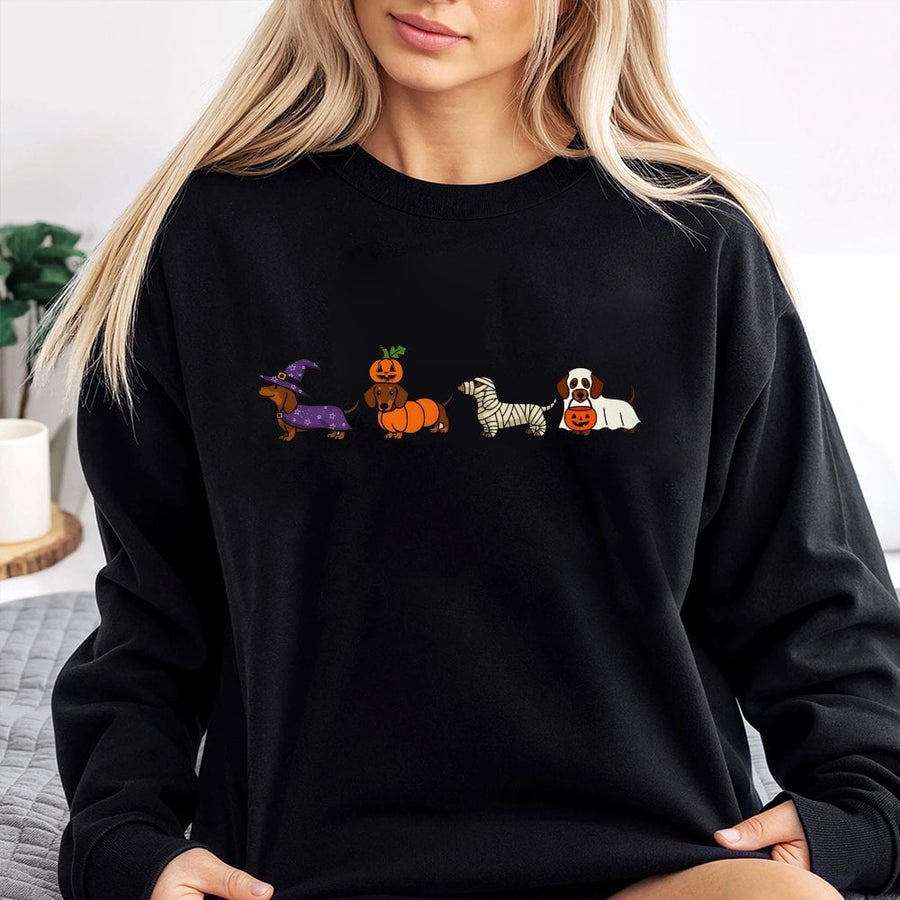 Dachshund Halloween Sweatshirt | Cute Ghost Dog Graphic Design | Premium Cotton Blend | Spooky Season Gift For Dog Lovers