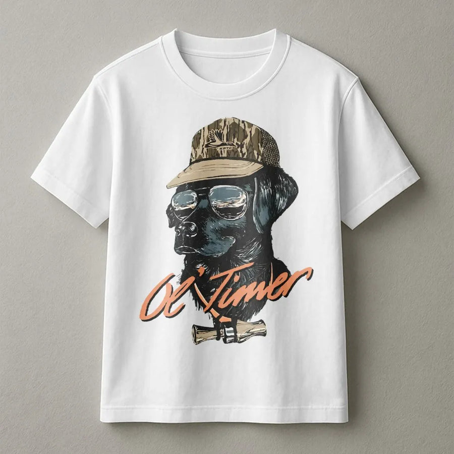 Labrador Hunting T-Shirt | Ol' Timer Camo Dog Design | Premium Soft Cotton Tee | Outdoor Gift for Hunters and Duck Dog Lovers