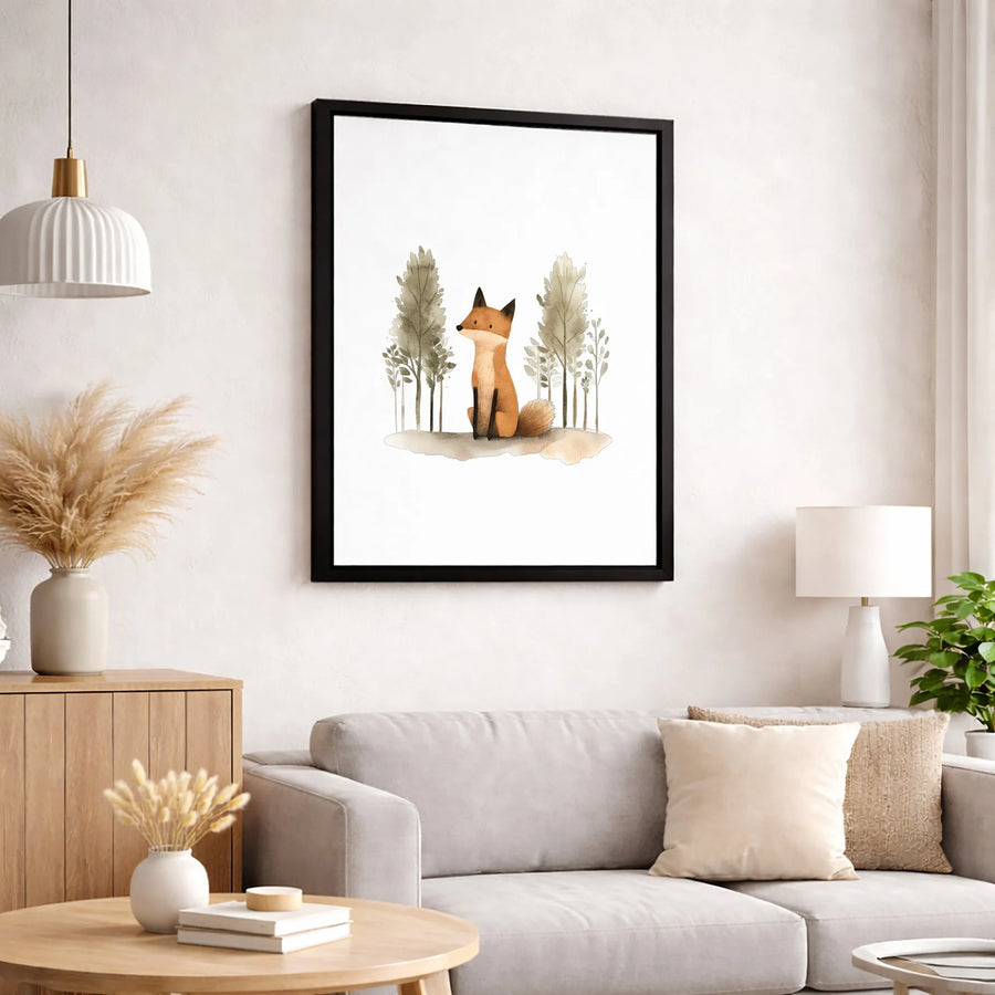Watercolor Fox Canvas Art | Cute Woodland Animal Nursery Wall Decor | Premium 1.25" Gallery Wrap | Forest Animal Gift for Kids Bedroom
