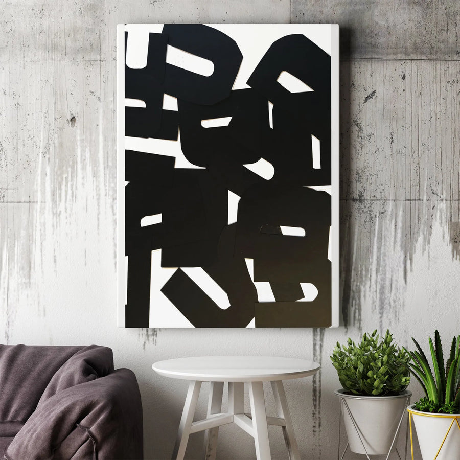Abstract Vertical Canvas | Black and White Geometric Print | Premium Gallery Wrapped Wall Art | Modern Home & Office Decor Gift
