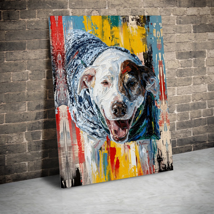 Colorful Dog Canvas Wall Art | Abstract Impasto Oil Painting Style | Premium Gallery Wrap Print | Unique Animal Lover Gift & Home Decor