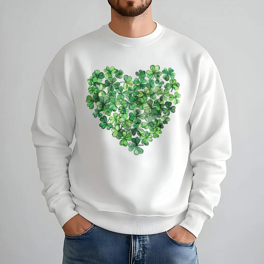 St Patrick's Day Sweatshirt | Shamrock Heart Graphic Print | Premium Cotton-Blend Crewneck | Cute Lucky Irish Clover Gift for Women & Men