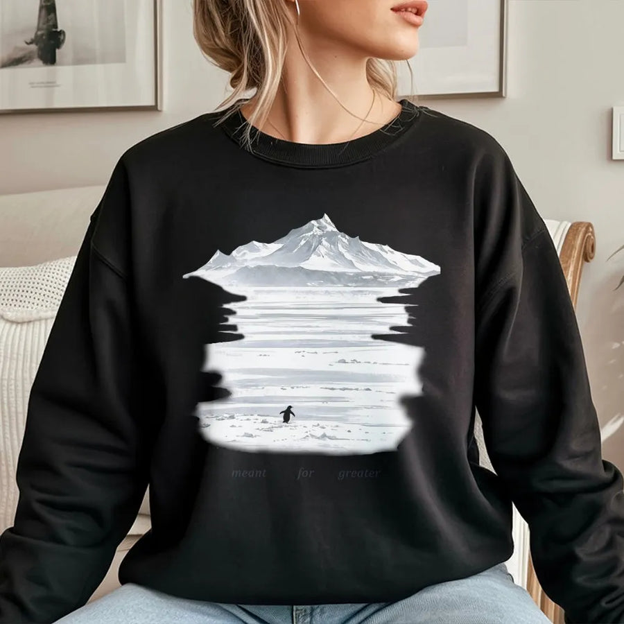 Inspirational Penguin Sweatshirt | Meant for Greater Quote Graphic | Cozy Cotton Blend | Motivational Gift for Nature Lovers