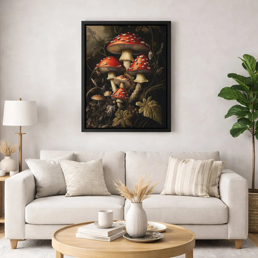 Amanita Muscaria Mushroom Wall Art | Vintage Botanical Forest Painting | Premium Gallery-Wrapped Canvas | Cottagecore Home Decor Gift