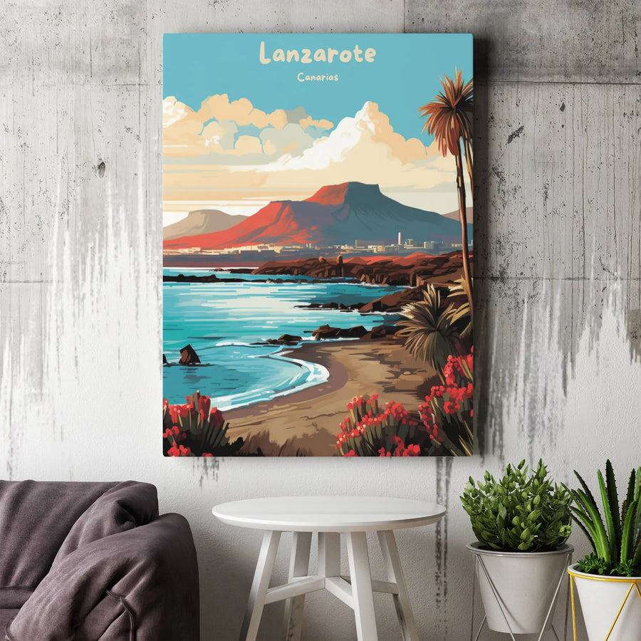 Lanzarote Wall Art | Vintage Canary Islands Travel Poster | Premium Gallery Wrap Canvas | Coastal Decor Gift for Travel Lovers