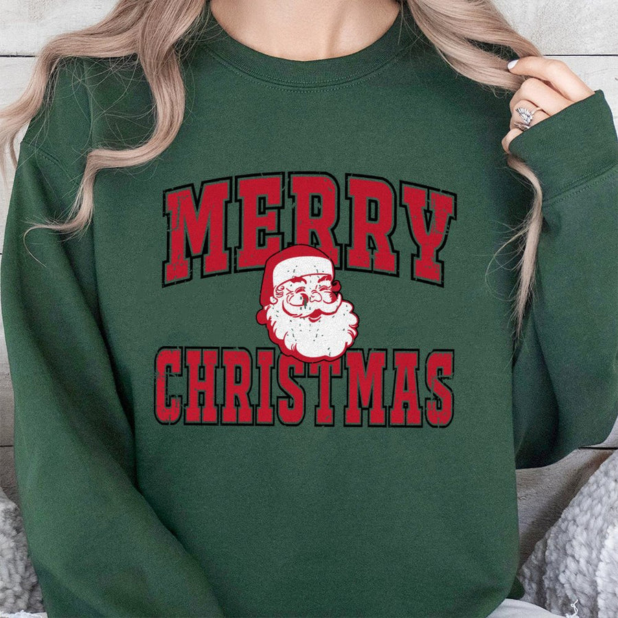 Merry Christmas Santa Sweatshirt | Distressed Retro Graphic Print | Cotton Blend Premium Crewneck | Holiday Gift For Men And Women