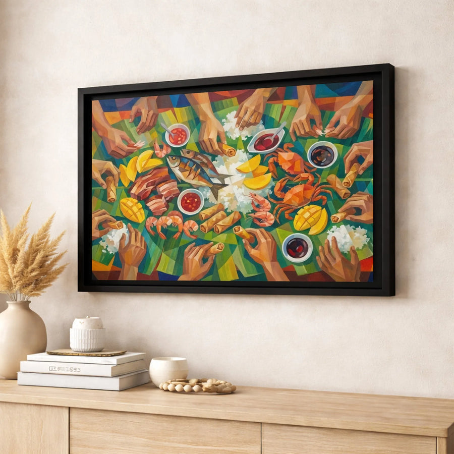 Kamayan Boodle Fight Canvas Print | Cubist Filipino Feast Wall Art | Premium 1.25" Gallery Wrap | Gift for Foodies & Pinoy Kitchen Decor